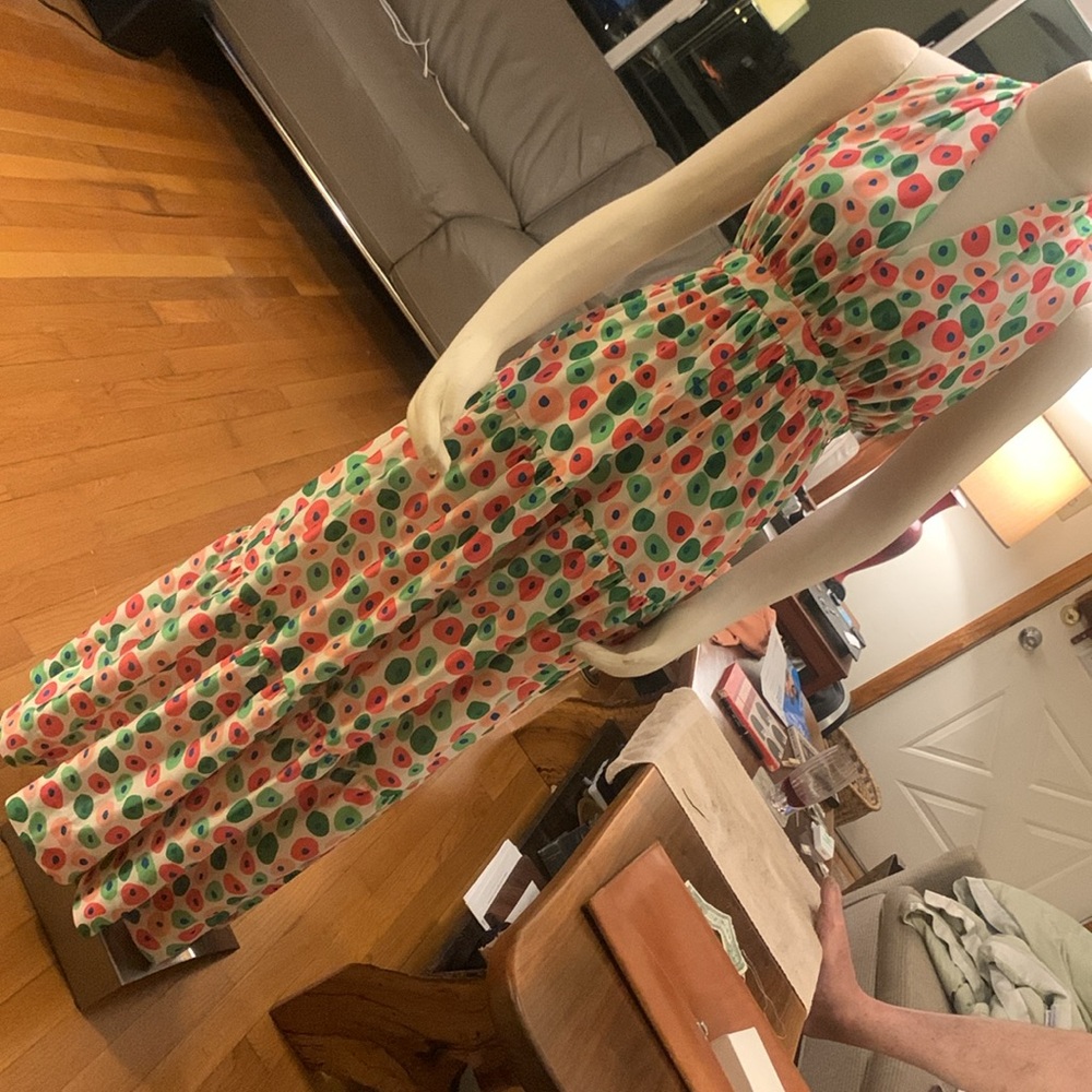 70 s OSCAR DE LA RENTA BOUTIQUE TIERED HALTER MAXI DRESS WITH ALLOVER DOTS PRINT - Picture 5 of 16